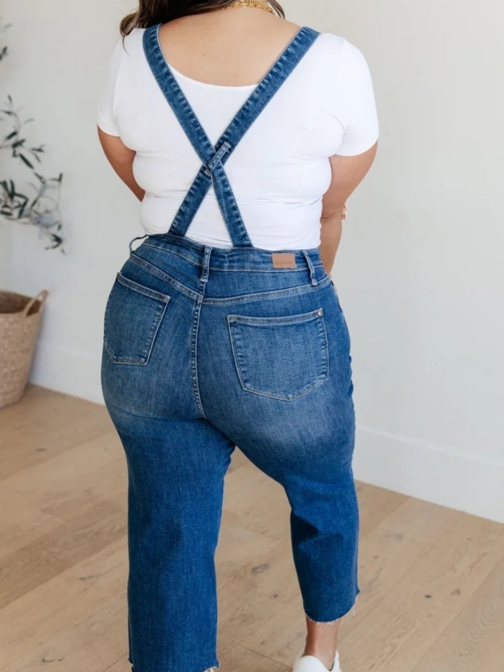 Plus Size Button-Front Denim Overalls - Blue - Picture 3 of 14